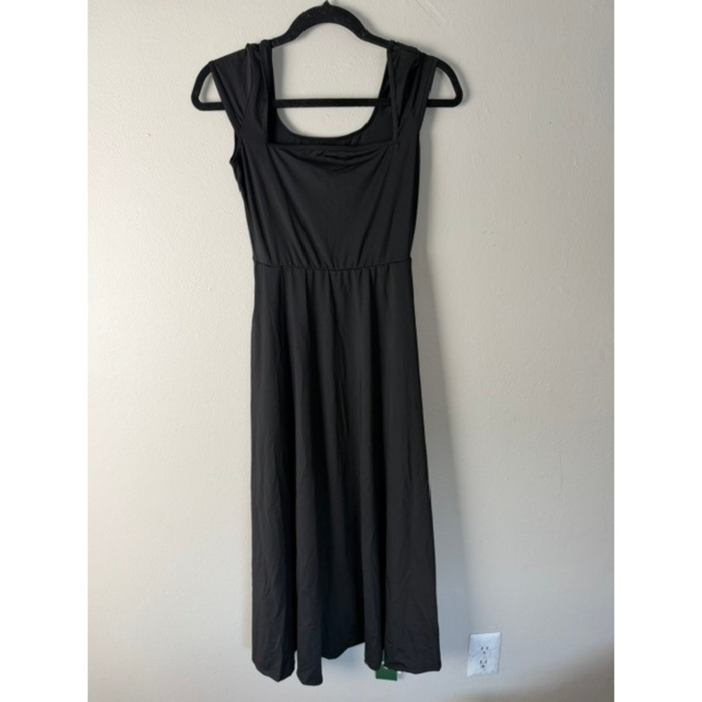 Halara Black Midi Dress Square Neck Elastic Waist Activewear XS NWT